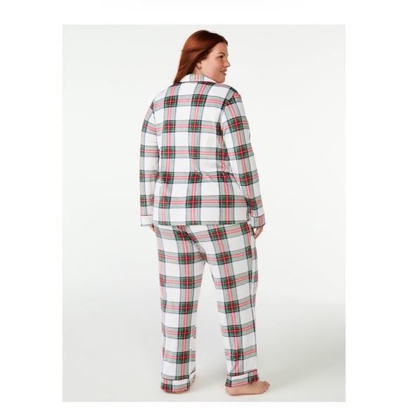 Joyspun Women's Velour Knit Pajama Set (2-Piece) in Winter White Plaid - NWT - Picture 2 of 8
